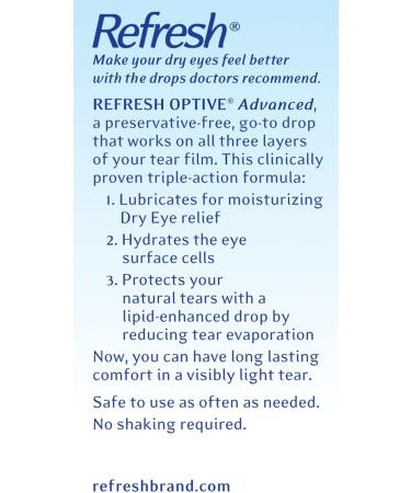 Refresh Optive Advanced Lubricant Eye Drops Preservative-Free 0.01 Fl Oz - 30 Count, Single-Use Containers - Pack of 1 - Buy Online on GoSupps.com