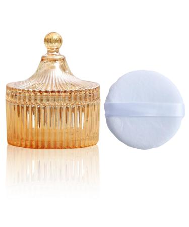 Large Body Powder Puff and Powder Container Crystal Case for Dust Puff Powder applicator with Box for Face and Body (retro)