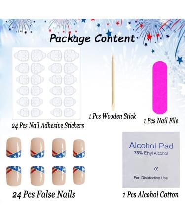 4th of July Press on Nails - Short Square Independence Day Star Designs - 24Pcs Patriotic False Nails - Buy Online on GoSupps.com