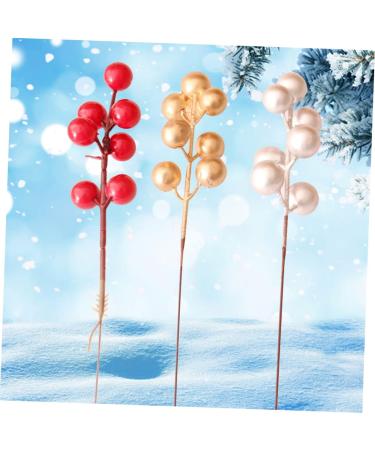 HOMSFOU 20pcs Christmas Fruit Red Berry Picks Faux Red Berry Stems Artificial Holly Stems Tree Decorations Artificial Berry Stem Picks Berries for Christmas Tree Foam Household Accessories Golden 17x3cm - Buy Online on GoSupps.com