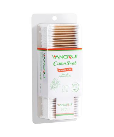 YANGRUI Cotton Swab  510 Count Wooden Stick BPA Free Naturally Pure Double Round Ear Swabs Eco-friendly Cotton Buds (Pack of 1)