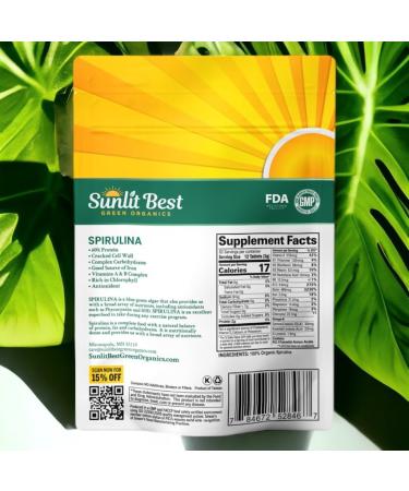 Sunlit Best USDA Organic Spirulina Tablet - Immune Support & Energy Drink with Chlorophyll - 1000 Superfood Tabs - Buy Online on GoSupps.com