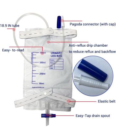 Buy Urinary Leg Bag 750ml - 7 Tube Anti-Reflux Cloth Straps Easy-Tap - 5 PCS | International Shipping - Buy Online on GoSupps.com