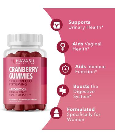 HAVASU NUTRITION Probiotic Cranberry Gummies for Women (30 Servings) & Saw Palmetto for Women Hair Complex (30 Servings) - Buy Online on GoSupps.com
