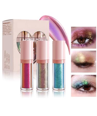 KARLOR Liquid Glitter Eyeshadow Chameleon Polarized Liquid Eyeshadow Eyeshadow Metallic Highlighter Glitter Color Gradient Diamond Sparkle Eyeliner 3 Pack