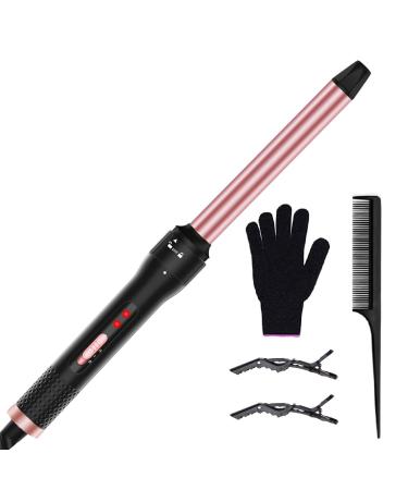 Curling Iron 1 Inch Professional Long Barrel Hair Curling Wand with 2 Heat Settings Ceramic Coating Barrel Curler Wand for All Hair Types Include Heat Protective Glove & 2 Clips