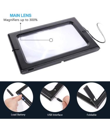 3X Large Hands-Free Full-Page Magnifying Glass with LED Light - Foldable & Portable for Elderly and Kids - Buy Online on GoSupps.com