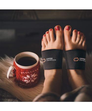 Copper Compression Arch Support Sleeves - Plantar Fasciitis Relief for Heel Spurs, Flat Feet, High Arches, Feet Pain - 1 Pair Black, One Size Fits All - Buy Online on GoSupps.com