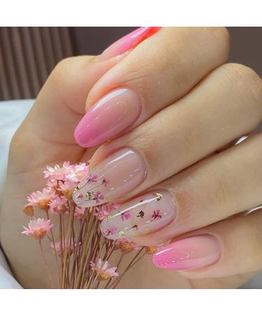Flower Press on Nails Medium Length Coffin Fake Nails Nude Glue on Nails with Pink Gradient Floral Design Small Flower Manicure Spring Romantic Girl Acrylic Fake Nails DIY Nail Decorations 24Pcs A2 - Buy Online on GoSupps.com