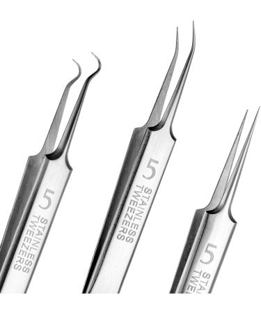 3-Piece Stainless Steel Pimple Tweezers Set | Blackhead Remover & Comedone Squeezer | Unisex Pimple Removal Tools for Nose & Face - Buy Online on GoSupps.com