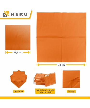 HEKU 100 Single-Colored Napkins - 3-Layer 33x33cm | 5-Pack | Highly Absorbent & Stylish Orange Napkins for Events & Gastronomy - Buy Online on GoSupps.com