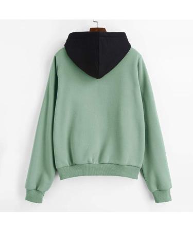 Bigfanshu Womens Tops Casual Long Sleeve Pouch Pocket Pullover Hoodie Top Blouse Mint Green - Buy Online on GoSupps.com