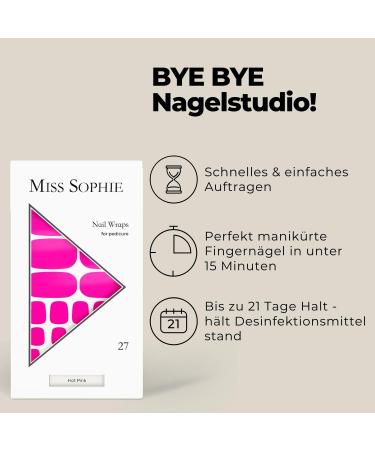 Original Miss Sophie Pedi Wraps | Hot Pink Pedicure | 27 Ultra-Thin Nail Strips for Natural & Acrylic Nails | Perfect for Gel & Shellac Finish - Buy Online on GoSupps.com