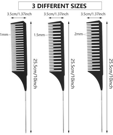 Opopark 3-Piece Highlighting Comb Set | Rat Tail Teasing Combs for Hair Styling | Professional Men and Women | Black - Buy Online on GoSupps.com