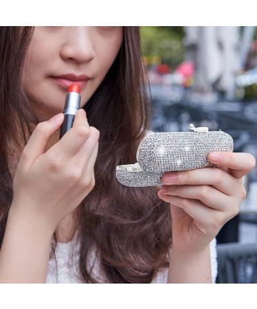 XhuangTech Bling Lipstick Holder Case with Mirror - Rhinestone Crystal Makeup Organizer for Ladies (Silver) | Portable Lipstick Case - Buy Online on GoSupps.com