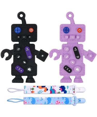 Gtivaa 2 Pack Soft Silicone Baby Teething Toys for Babies 6-12 Months Robot Shape Teething toyBoys Girls Baby Molar Teether Chew Toys Set BPA Free 0M+ Black and Pink Black and purple