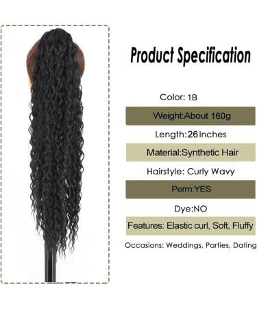Ponytail Extensions Long Wave Curly Drawstring Ponytail Extension for Black Women 26 Inch Synthetic Drawstring Ponytail Clip in Afro Curly Fake Hair Ponytail for Women (Color : 1B Size : 26inches) 26inches 1B - Buy Online on GoSupps.com