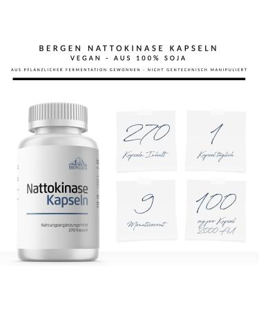 Bergen Nattokinase 270 Capsules | 100mg Vegan Supplement | 20 000 FU | No Vitamin K1 & K2 - International Shipping - Buy Online on GoSupps.com