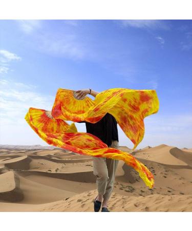 Beyiwenoo Premium Silk Belly Dance Fan Veil - 1 Pair (Orange) - 71 Length x 35 Width - For Dancing Show and Flow Arts - Buy Online on GoSupps.com