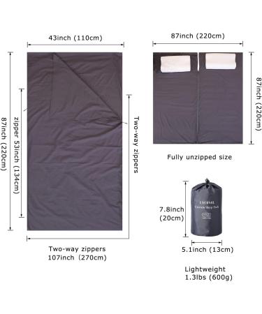 EXERMIL 100% Cotton Sleep Sack | All-Round Zipper | 87x43 Large Sheets for Traveling & Camping | Multifunctional Travel Sheets (Unzipped 87x87) | Lightweight | All Season Grey - Buy Online on GoSupps.com