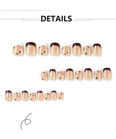 24Pcs Square Press On Nails Kit with Glue & DIY Tools - Short French False Nails with Star Design - For Women Girls - Removable and Full Cover - Buy Online on GoSupps.com