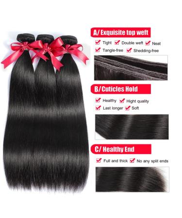 TREYONCE Brazilian Straight Hair Bundles - 100% Human Hair 3 Bundles - 10A Unprocessed Weave Extensions (14 16 18 Black) - Buy Online on GoSupps.com