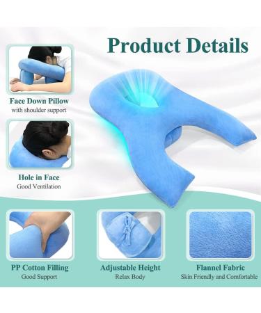 Prone Pillow for Sleeping After Eye Surgery - Arm Hole & Massage Head Cradle - Vitrectomy & Retinal Detachment Recovery - Stomach Sleeper - Blue - Buy Online on GoSupps.com