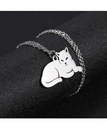 TEAMER Stainless Steel Cute Cat Pendant Necklace - Stylish Animal Jewelry for Women - Perfect Gift for Pet Lovers - Buy Online on GoSupps.com
