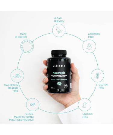 Nootropic with Ginkgo Biloba, Bacopa, Green Tea, Tyrosine, B Vitamins - 120 Capsules | Memory & Focus Support | Vegan & Non-GMO - Zenement - Buy Online on GoSupps.com