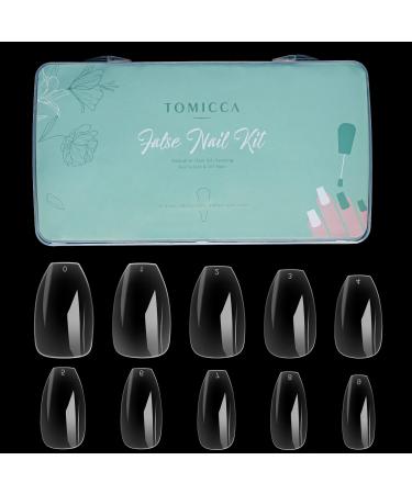 TOMICCA Short Nail Tips Coffin Clear, 500PCS Ballerina Nails Acrylic Full Cover Fake Nails,10 Sizes Artificial False Nails for Salons and DIY Nail Art