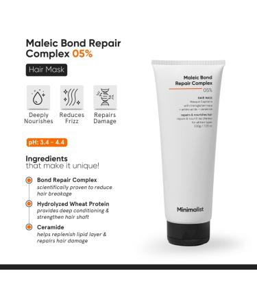 Minimalist Maleic Bond Repair Complex 5% Hair Mask with Transglutaminase Amino Acids & Ceramides | For Damaged & Frizzy Hair | For Women & Men | For All Hair Types | 200 gm - Buy Online on GoSupps.com