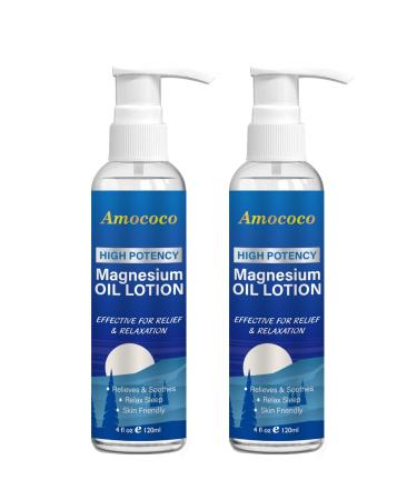 Amococo 2 Packs Magnesium Body Lotion for Sleep & Leg Cramps with Coconut Oil & Shea Butter for Sensitive Skin Relaxation Soothes Tired Legs & Foot 4 fl oz