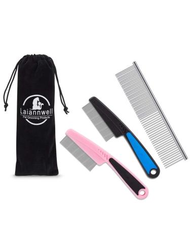 Cat comb,Pet Comb Laiannwell Professional Grooming Comb for Dog/cat/Small Pets(3 Packs) Flea Combs