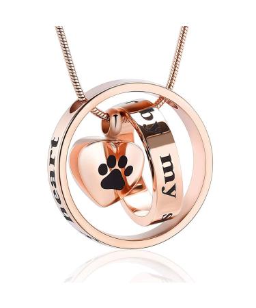 Forever in my heart no longer on my side of pet cremation jewelry for ashes from dog/cat funeral keeper necklace paw print memorial necklace rose gold-black paw