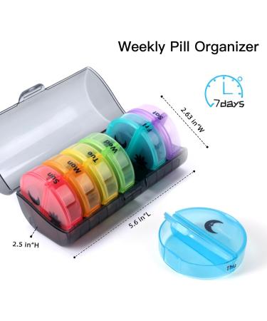 Weekly Pill Organizer 2x Daily | Travel Pill Box 7 Days | Portable Vitamin & Supplement Case - Multi-Color - Buy Online on GoSupps.com