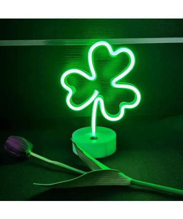 Shamrock LED Neon Signs Green Decorative Lights USB/Battery Operated Led Neon Lights Decoration Light with Base Shamrock Lucky Grass Neon Night Light for Wedding Party Room Green-clover