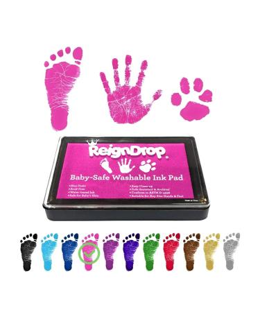 ReignDrop Ink Pad For Baby Footprint & Handprint - Creates Impressive Long Lasting Keepsake Stamp for Infant & Kids. Smudge Proof Easy to Wipe Off Skin Safe & Gentle Acid Free(Pink)