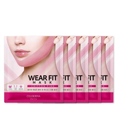 CELDERMA Daily Wear Fit Mask Chiffon Pink 5pcs - V Line Lifting Hydrogel Collagen Chin Mask | K-beauty Face Shaping Jaw Slimmer Strap - Buy Online on GoSupps.com