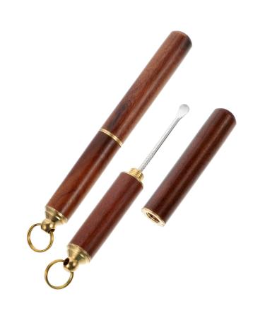 Healvian 2pcs Ear Pick Earwax Removal Ear Cleansing Tool Ear Spoon Keychains Ear Curette Tool with Wood Storage Box for Personal Care