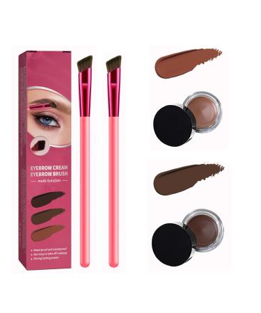 Eelhoe Eyebrow Brush Home Eyebrow Care Kit 4D Laminated 4D Laminated Brow Home-Grooming Kit 4D Hair Stroke Brow Stamp Brush with Eyebrow Cream (Light Brown+Dark Brown)