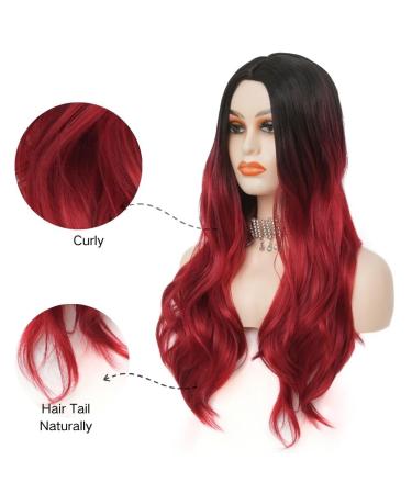 Siudus Women s Red Long Curly Wavy Wig Natural Ombre Black to Red Middle Part Hair for Halloween & Cosplay - Buy Online on GoSupps.com