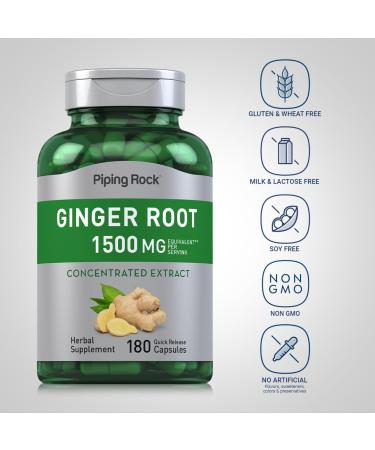 Piping Rock Ginger Root Capsules | 1500 mg | 180 Count | Non-GMO Gluten Free Supplement - Buy Online on GoSupps.com
