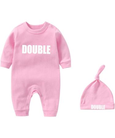 Culbutomind Baby Twins Bodysuits Double Trouble Romper Set with Hat - Unisex Newborn Outfit (0-3 Months) - Buy Online on GoSupps.com