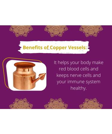 Traveller's Traditional Neti Lota Ramjhara Prayer Kalash Pure Copper - Nose Cleaner for Nasal Congestion- Tool Kit for Home