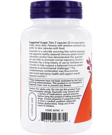 NOW Quercetin with Bromelain - 120 Vegetable Capsules - Buy Online on GoSupps.com