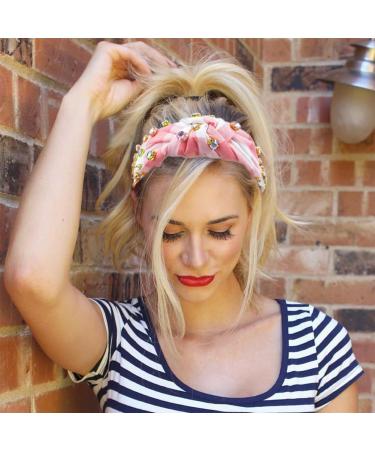 Thanksgiving Headband for Women Fall Accessories Beaded Headband Rhinestone Crystal Powdered Plaid Wide Top Knot Headbands for Fashion Cute Wide Headband - Buy Online on GoSupps.com
