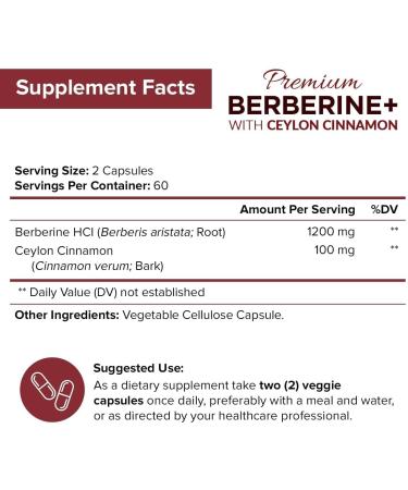 NutriFlair Berberine HCL 1200mg Capsules with Ceylon Cinnamon - Supports Glucose Metabolism & Healthy Weight Management - 120 Count - Buy Online on GoSupps.com