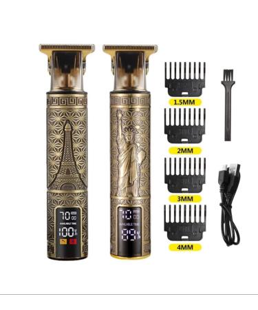 Vintage Beard & Hair Trimmer Set with LCD Display 4 Guide Combs Gold/Black