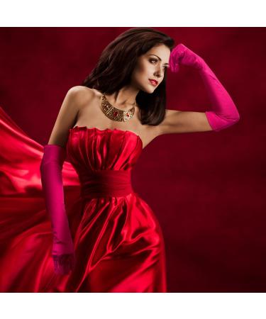 NQEUEPN Women Long Gloves Long Elbow Satin Gloves 21" Stretchy 1920s Opera Gloves Hand Care Moisturizing Gloves for Women Girls Evening Party Dance (Rose Red) - Buy Online on GoSupps.com