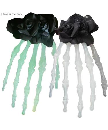 XNHIU Halloween Luminous Skull Rose Hairpin Ladies Gothic Black Rose Hand Bone Vampire Dress Up Scary Women's Hair Clips Masquerade Holiday Party Hair Accessories - Buy Online on GoSupps.com